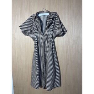 Exquise Tobie Brown Stripe Button Down Shirt Dress Short Sleeve
